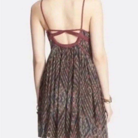 Free People Brown and Red Cut Out Pleated Sundress - Picture 3 of 7